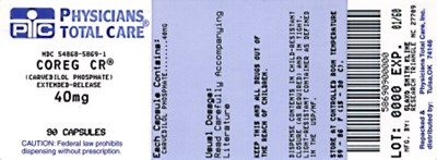 COREG CR 40mg Label - 40mg package label